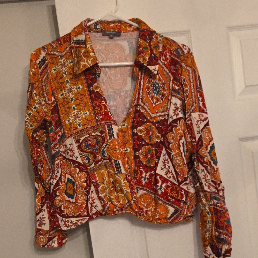 Haute Hippie Orange and Red Patchwork Shirt